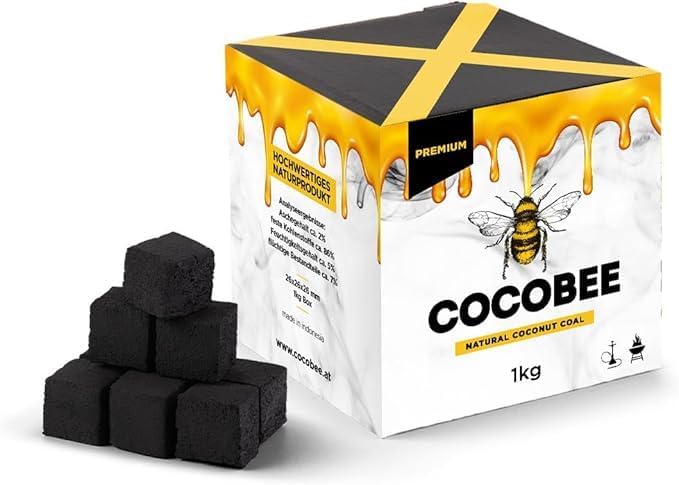 COCOBEE 1 kg Natural Coconut Charcoal for Shisha and Barbecue, 26 mm